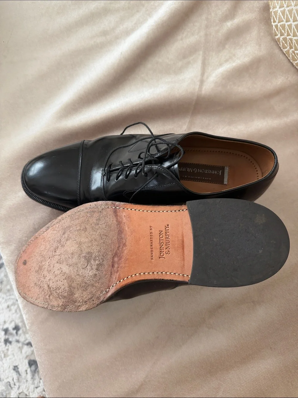 Johnston & Murphy Black Leather Cap-Toe Oxfords